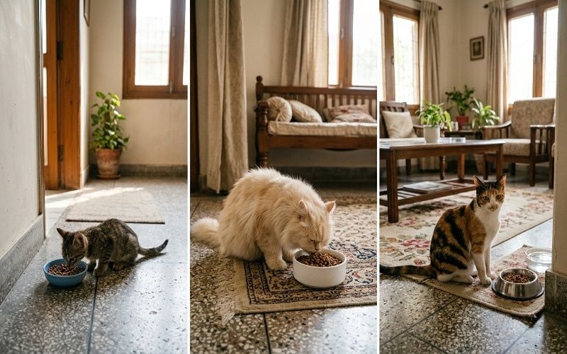 Kitten Persian cat and indoor cat eating food showing best cat food by cat type guide
