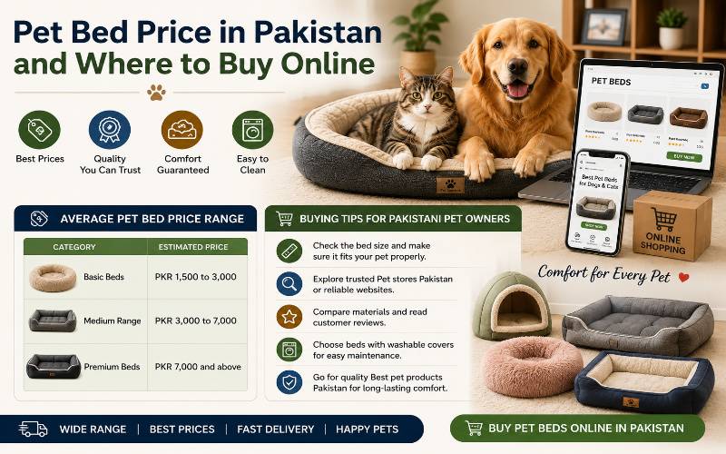 Pet Bed Price in Pakistan with affordable, medium range, and premium pet beds for dogs and cats