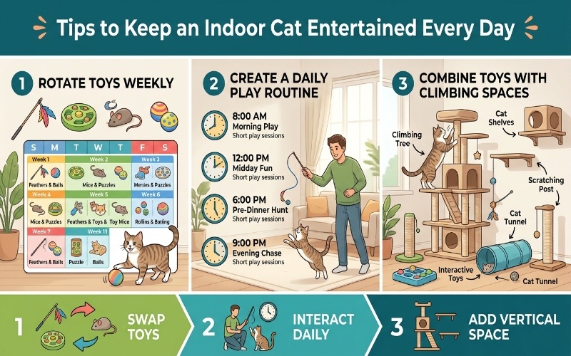 Best Cat Toys for Indoor Cats with daily play routine and enrichment ideas for keeping cats active and entertained