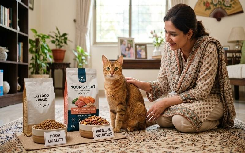 Healthy cat eating nutritious dry cat food for better energy coat and digestion
