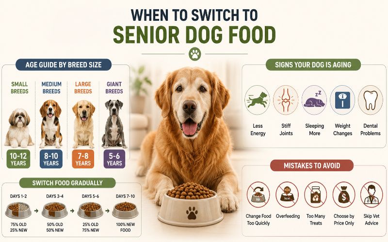 Senior dog at the right age to switch to senior dog food