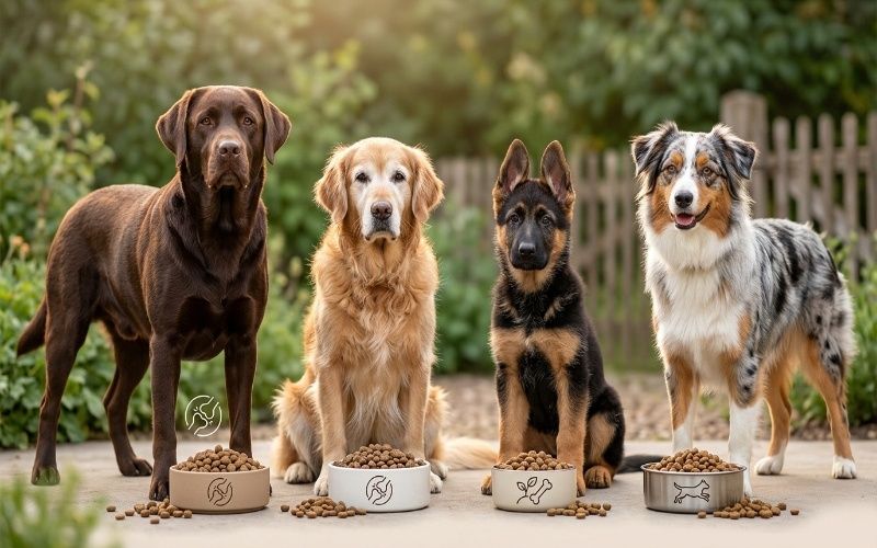 Labrador with regular and joint care dog food for joint support