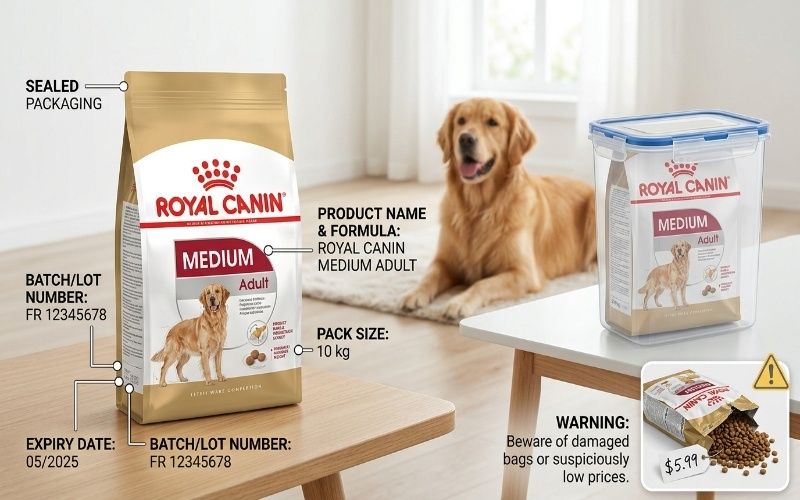 How to check Royal Canin dog food packaging and store dry dog food safely