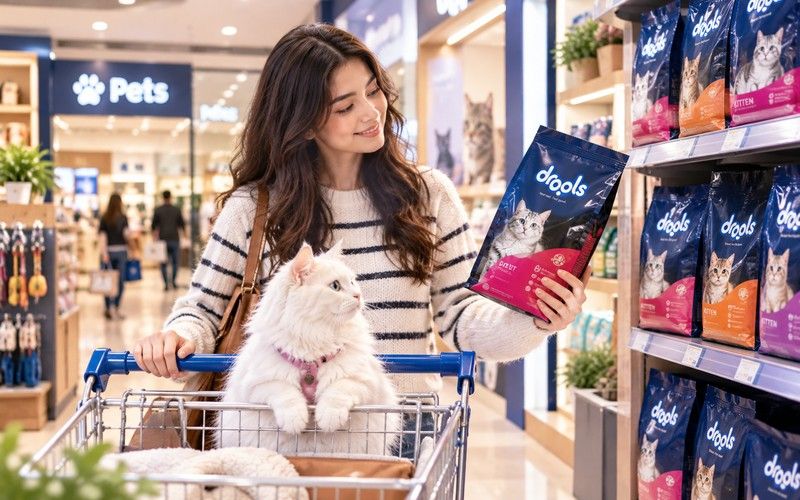 Drools Cat Food package with a cat and online pet food shopping