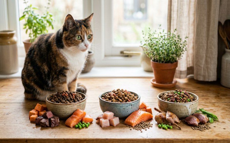 Cat food recipes with salmon, trout, venison, quail and duck ingredients