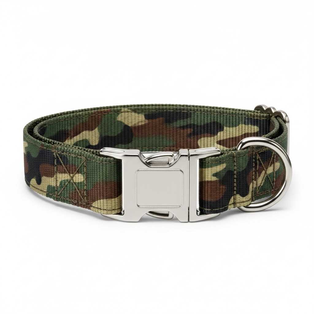 Army printed collar for pets shown in front view on white background