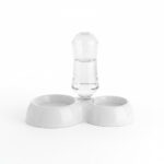 Cat water dispenser bowl with transparent tank on white background
