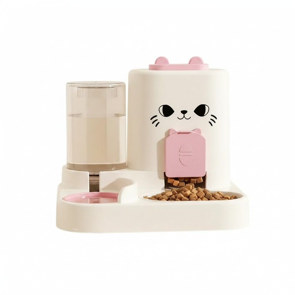 Pet water and food dispenser bowl for cats and dogs on white background