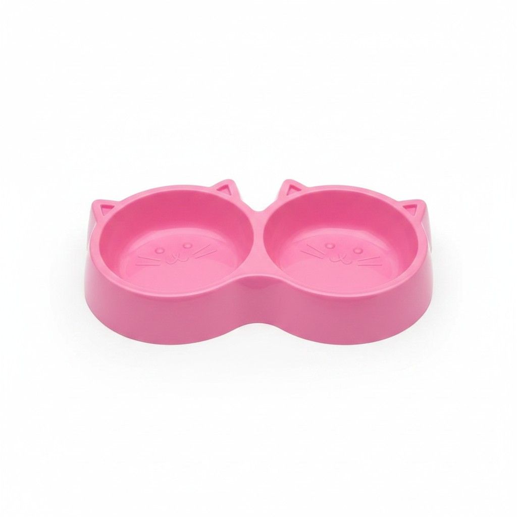 Double cat face food bowl front view for cats