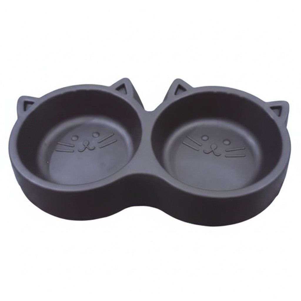 Cat shape plastic bowl for pets on white background