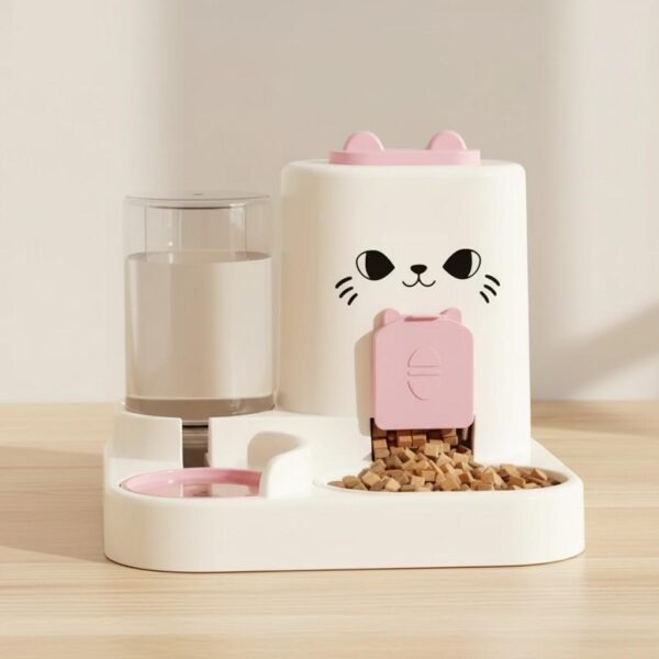 Front view of automatic pet water and food dispenser bowl