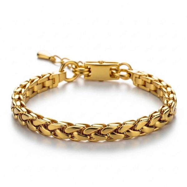 Golden cat chain collar shown in front view on white background