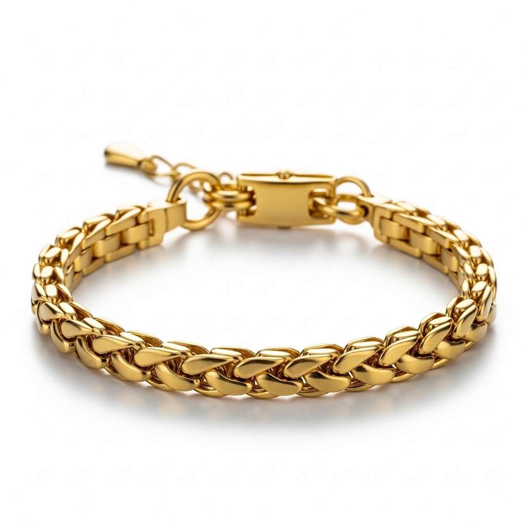 Golden cat chain collar shown in front view on white background