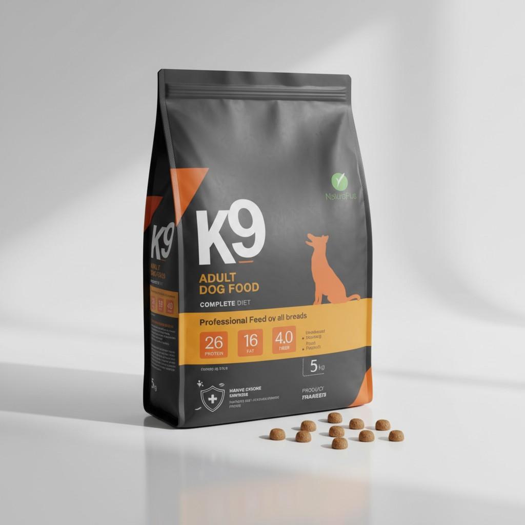 Angled view of K9 Adult Dog Food 5Kg bag