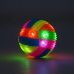 Close-up of textured dog squeaky ball with LED lights glowing
