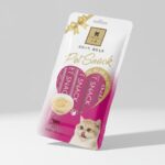 Angled view of cat treat pack with 5 creamy sticks