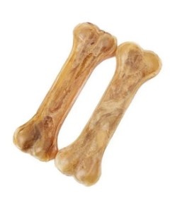 Two dog treat bones placed on white background