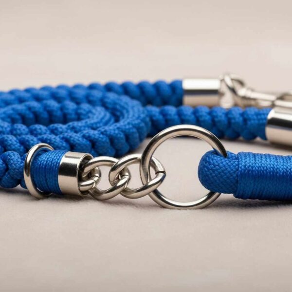 Side view of puppy choke leash with collar showing rope and metal chain detail