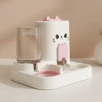 Side close-up of pet water dispenser bowl showing tank and base