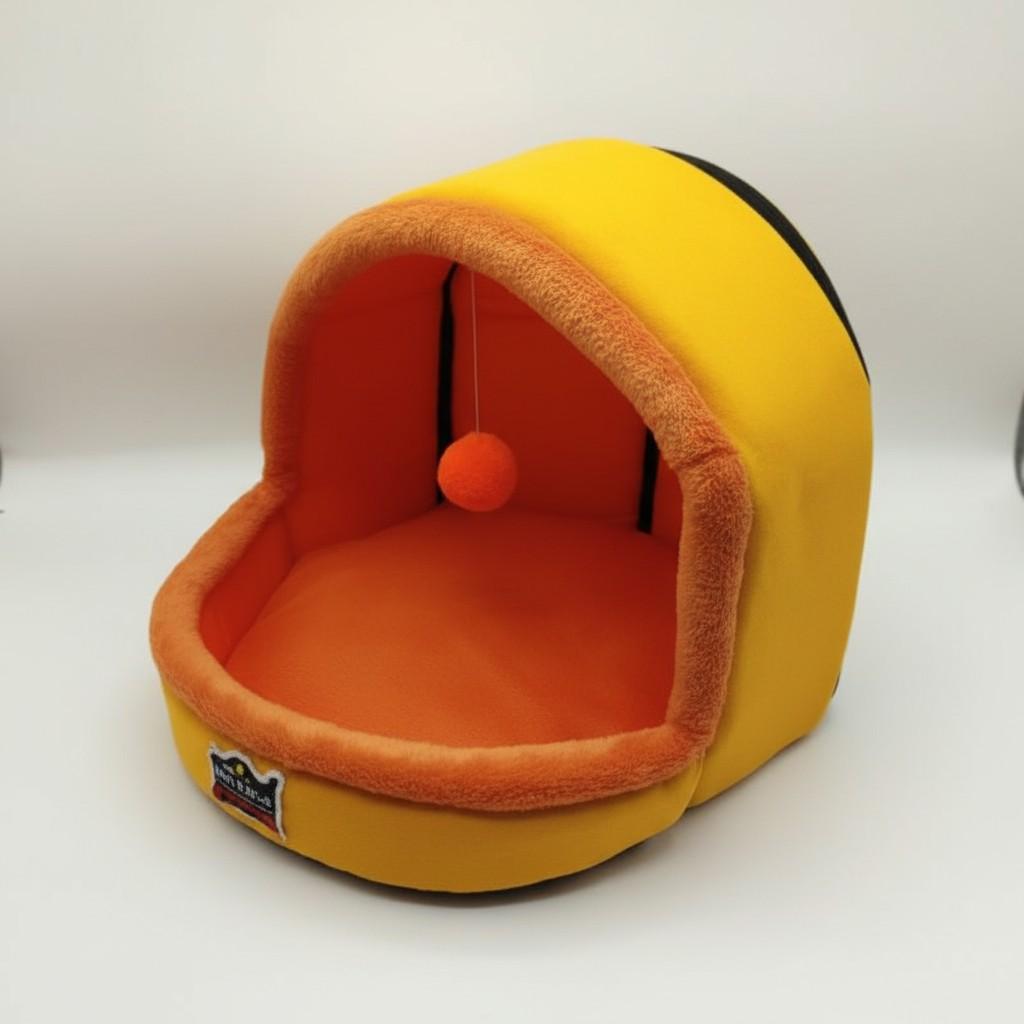 Cozy round pet nest bed for cats and dogs with soft cushion and toy ball