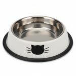Stainless steel food and water bowl for cats and puppies on white background