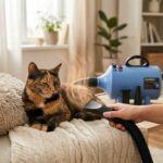Cat being dried with Zoofari hair dryer