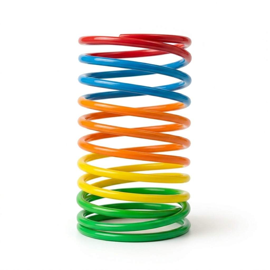 Front view of colorful spring toy for cats on white background