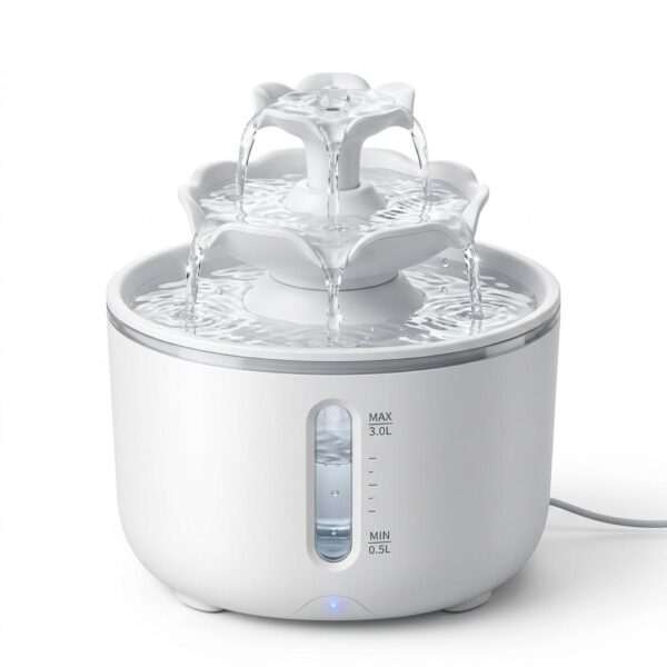 Front view of automatic cat water fountain on white background