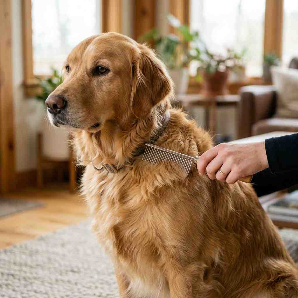 Dog groomed with stainless steel comb