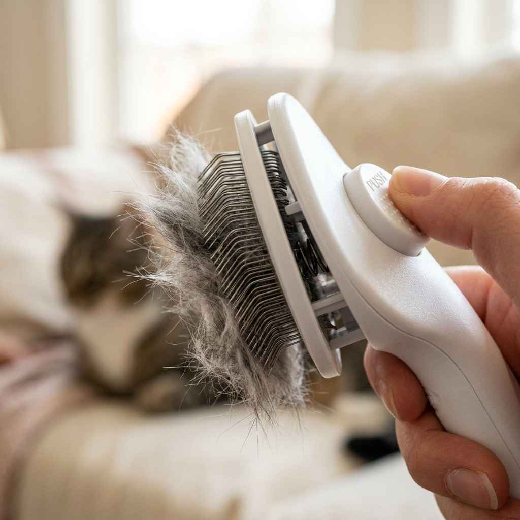 Close-up of self-cleaning button brush mechanism