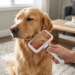 Dog grooming with soft bristle brush