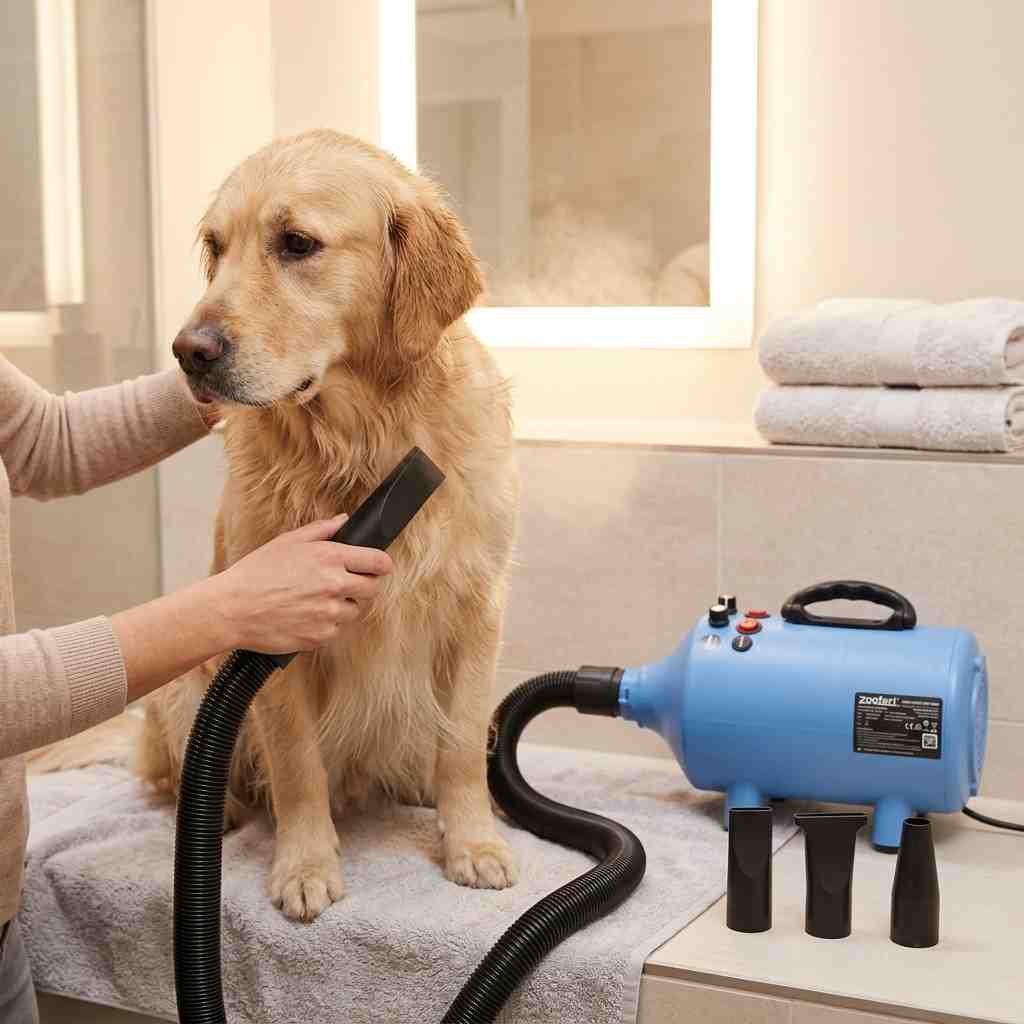 Dog drying with Zoofari pet hair dryer