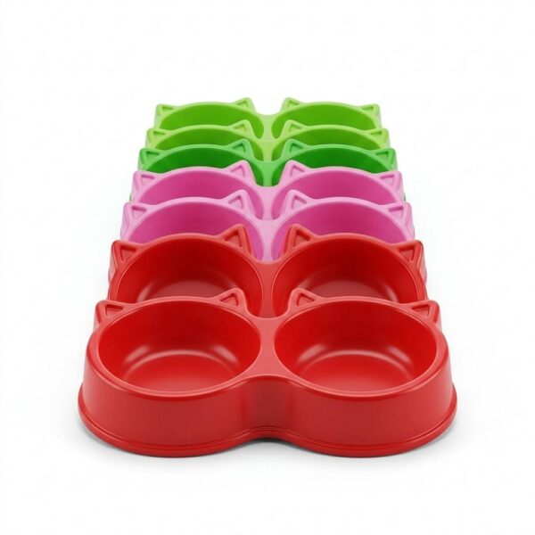 Front view of double pet feeding bowl set on white background