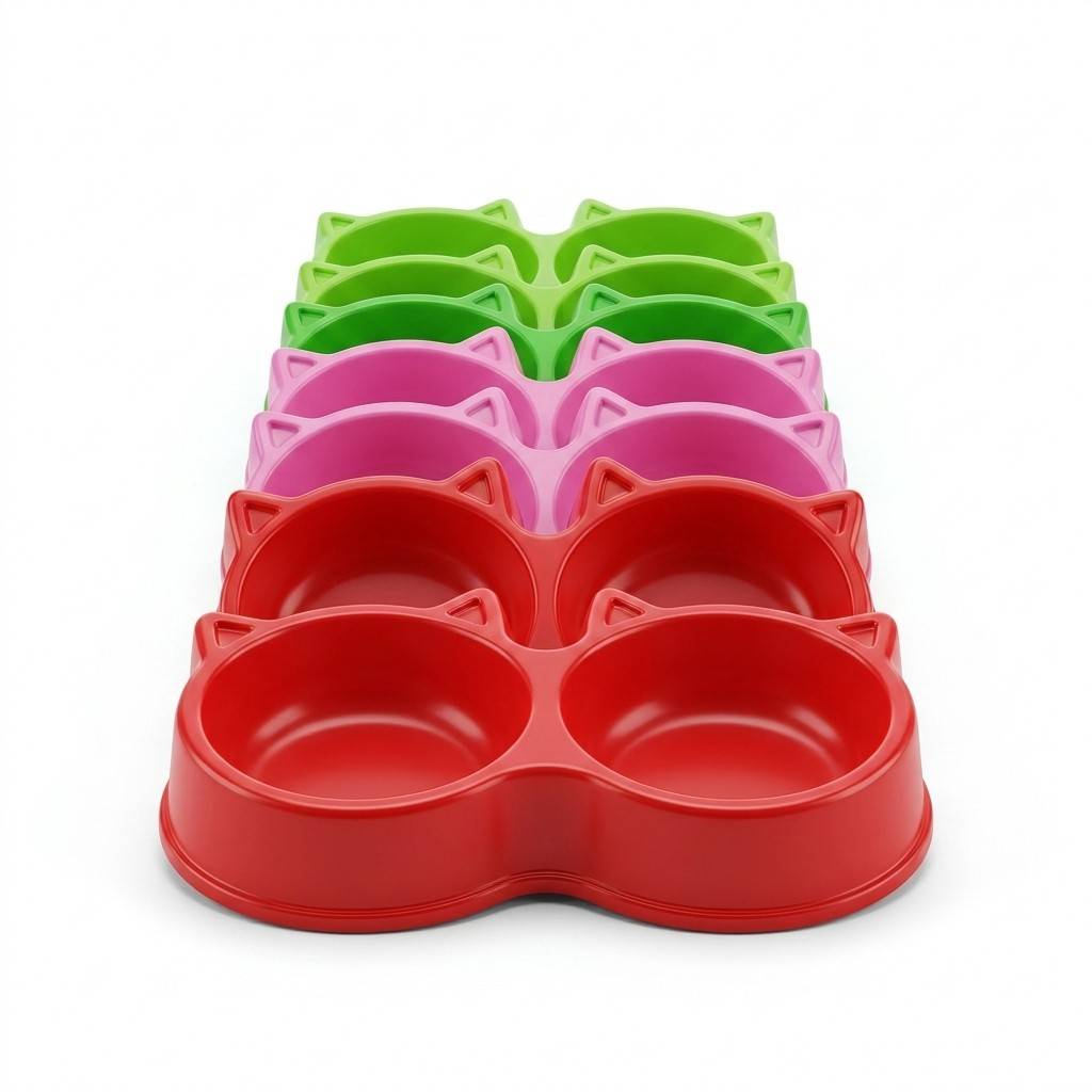 Front view of double pet feeding bowl set on white background