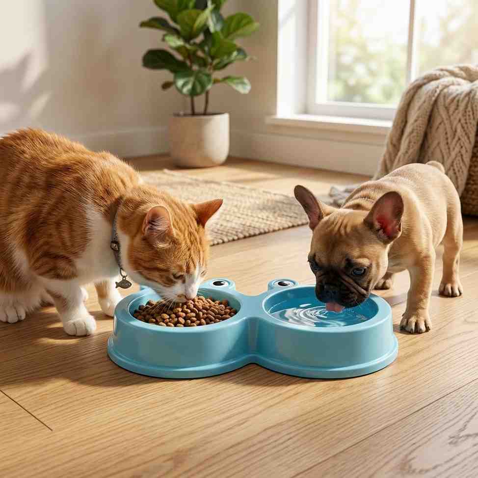 Frog Double Bowls Cute & Practical Pet Feeding Set
