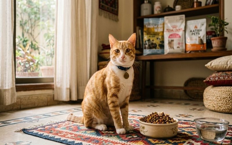 healthy cat eating premium cat food bowl at home showing best cat food in Pakistan choice