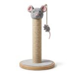 Front view of mouse shaped cat scratching post on white background