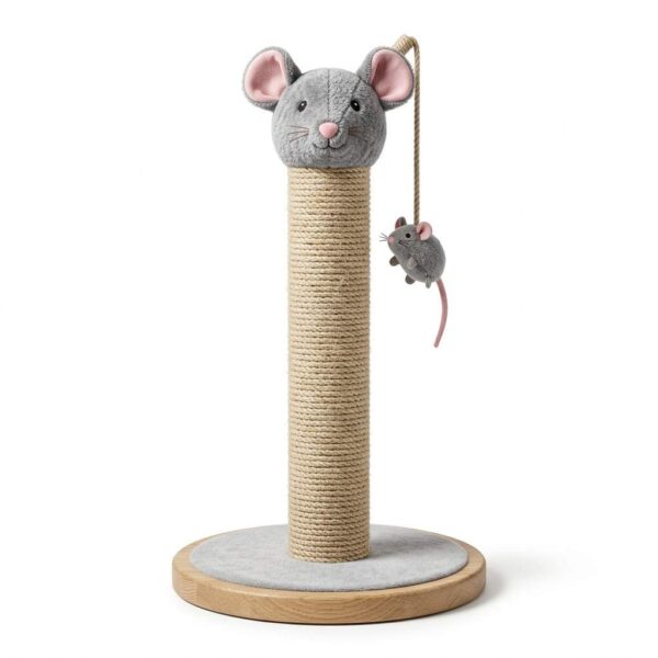 Front view of mouse shaped cat scratching post on white background