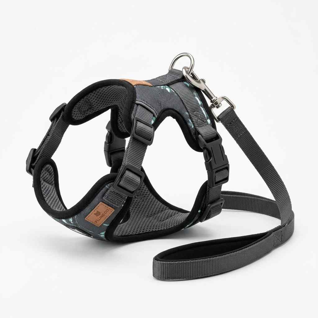 Adjustable cat harness with leash attachment