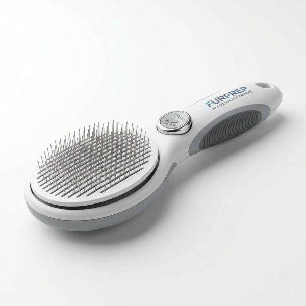 Self-cleaning button pet grooming brush for dogs and cats