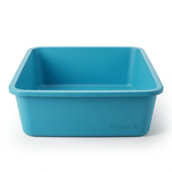 Front view of extra large XL cat litter tray on white background