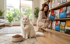 Healthy Persian cat eating dry cat food with different cat food brands in Pakistan