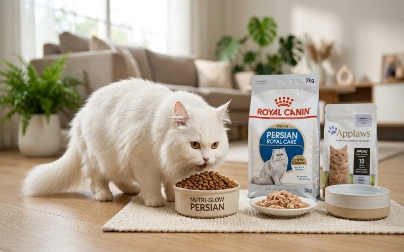 Best Food for Persian Cats in Pakistan with a healthy Persian cat eating nutritious cat food