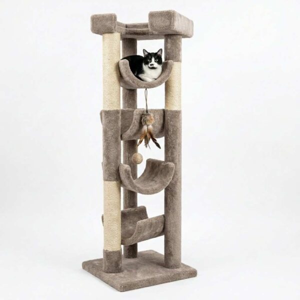 Curve Tree Cat Scratching Post 157 cm with multiple platforms and scratching posts on a white background.