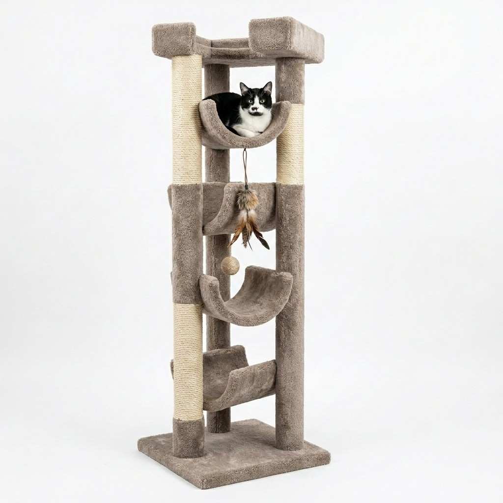 Curve Tree Cat Scratching Post 157 cm with multiple platforms and scratching posts on a white background.