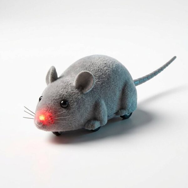 Electric mouse toy casting shadow on white background