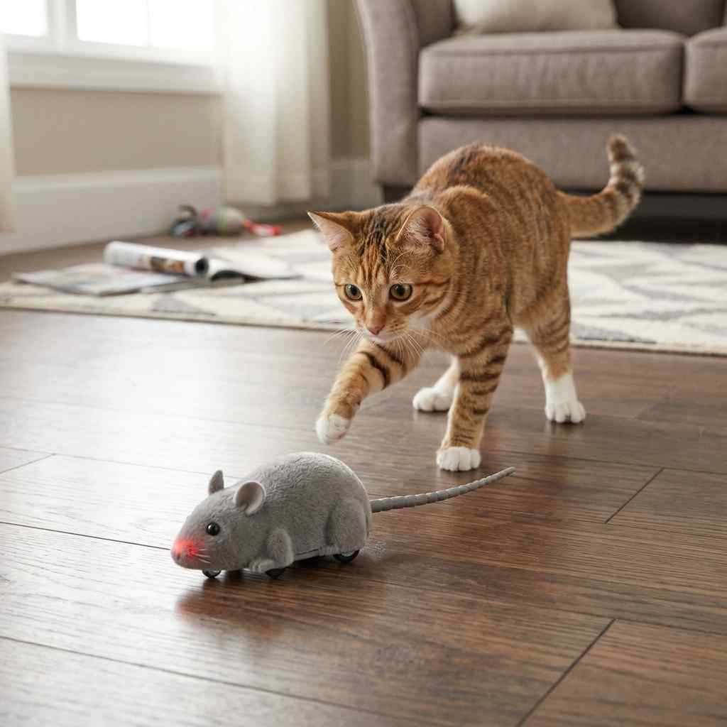 Front view of electric mouse toy on white background