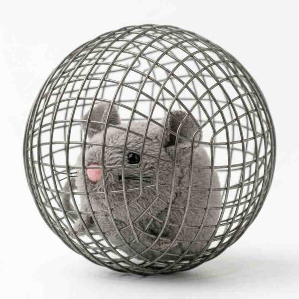 Front view of mouse cage ball cat toy on white background