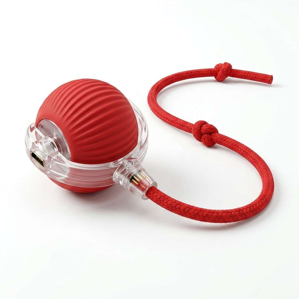 Rolling Vibrating Bounce Ball Toy for cats and dogs on a white background.