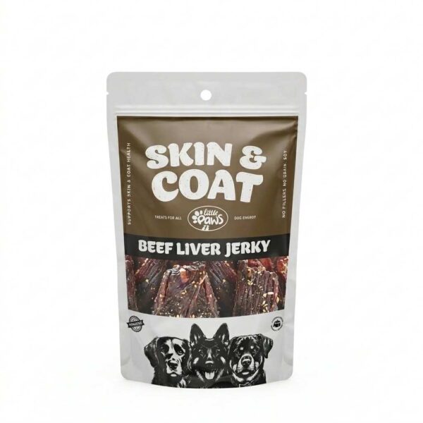 Skin and coat beef liver dog treats front package view